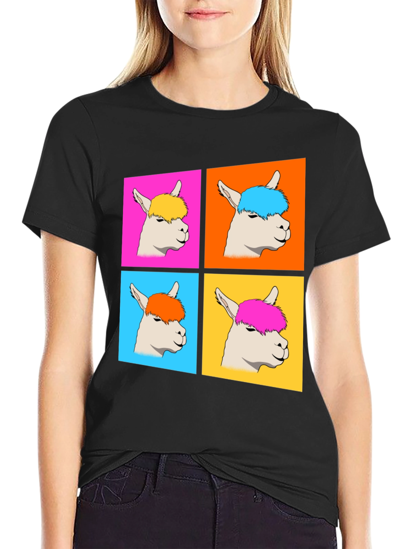 Black Alpaca Pop Art Graphic T-Shirt view 2