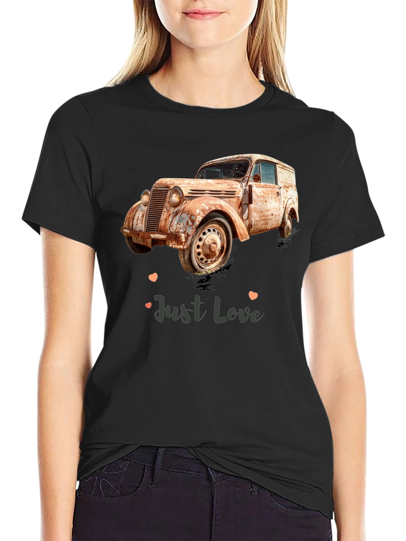 Black Vintage Car 'Just Love' Graphic Tee view 2