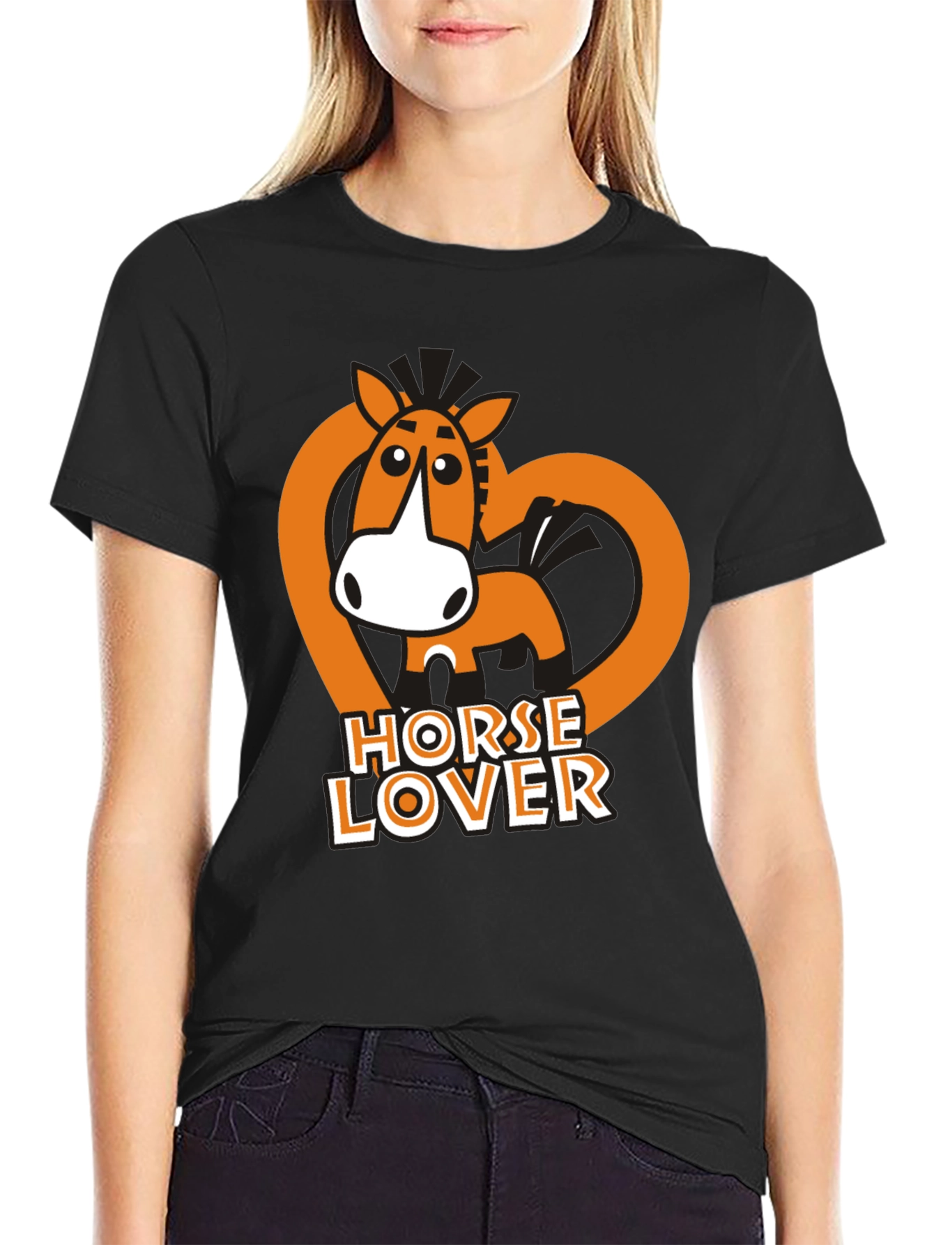 Black Horse Lover T-Shirt - Cute Cartoon Horse Design view 2