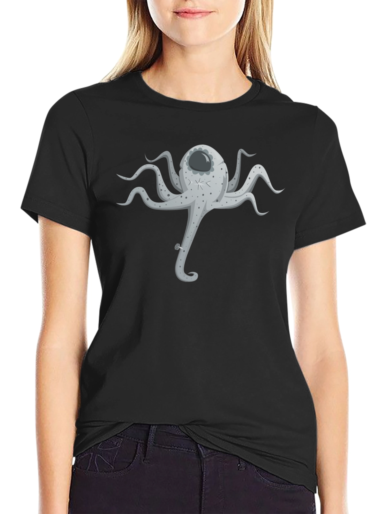 Black Cosmic Octopus Graphic Tee - Black Cotton Blend view 2