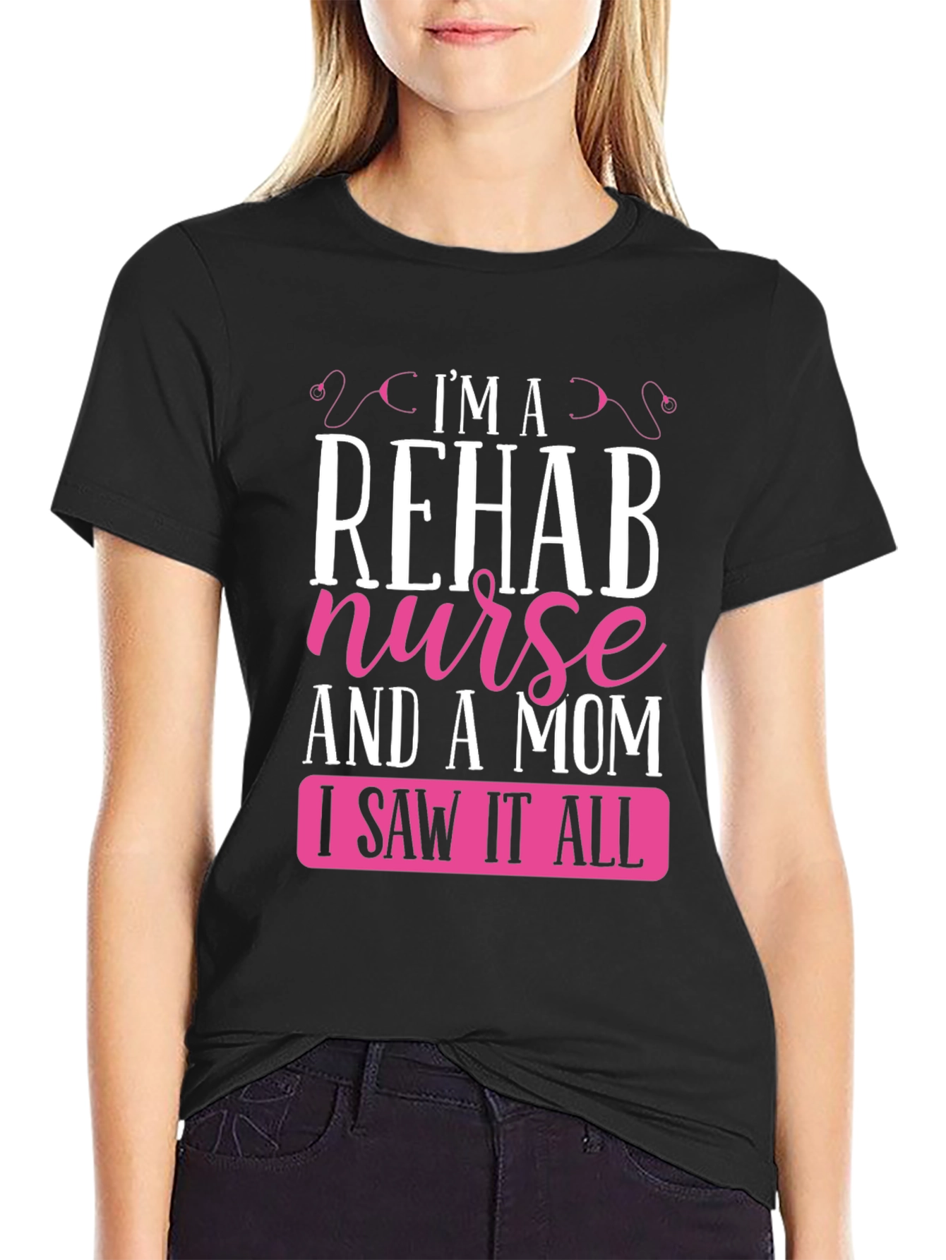 Black Rehab Nurse Mom T-Shirt view 2
