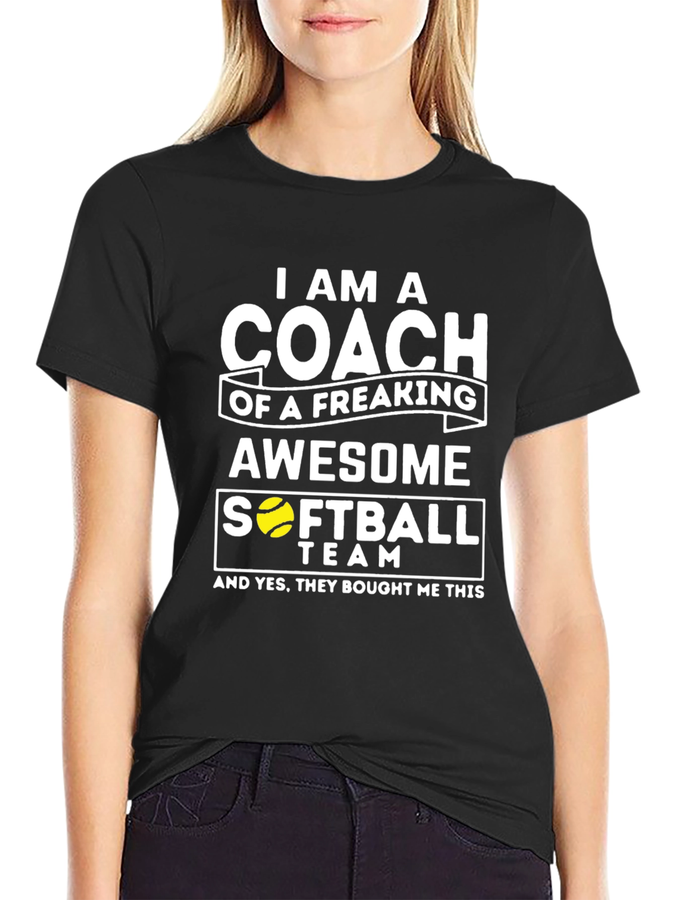 Black Awesome Softball Coach T-Shirt - Novelty Gift view 2