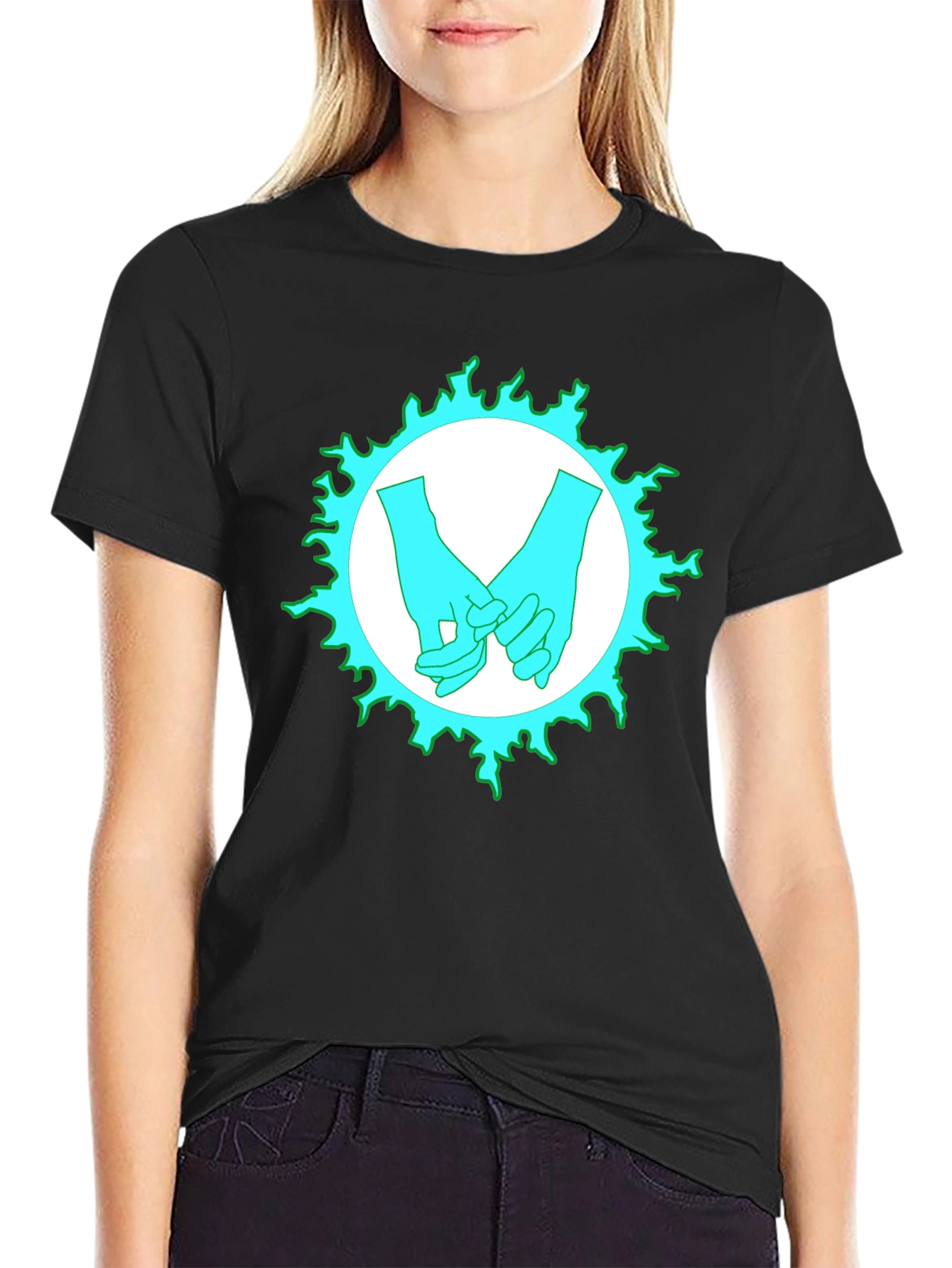 Black Cyan Hands Graphic Print Black T-Shirt view 2