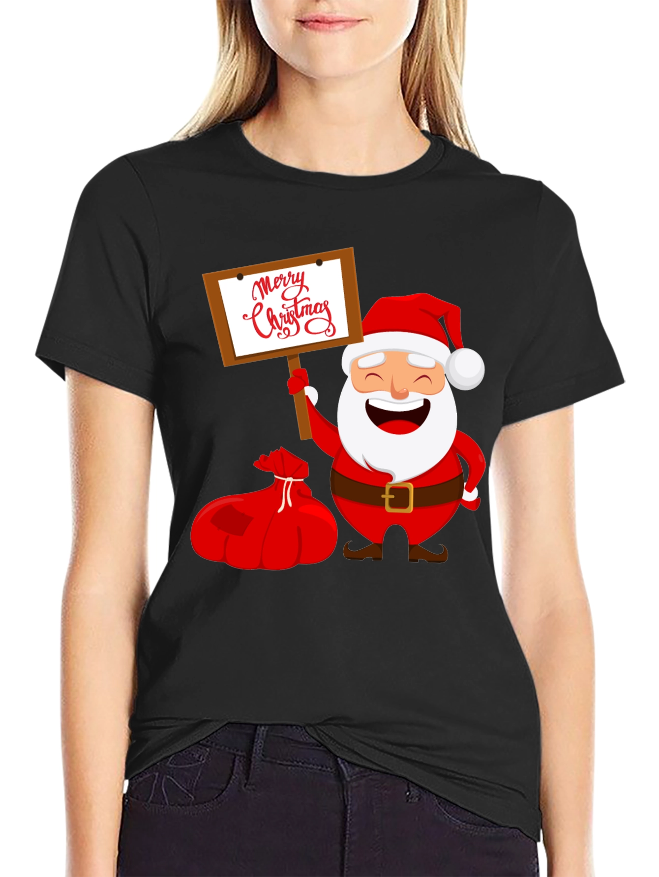 Black Merry Christmas Santa Graphic Tee view 2