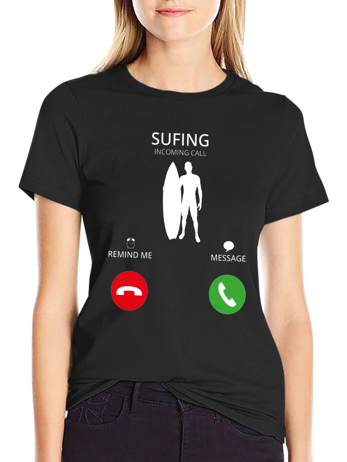 Black Surfing Incoming Call T-Shirt - Surf's Up! view 2