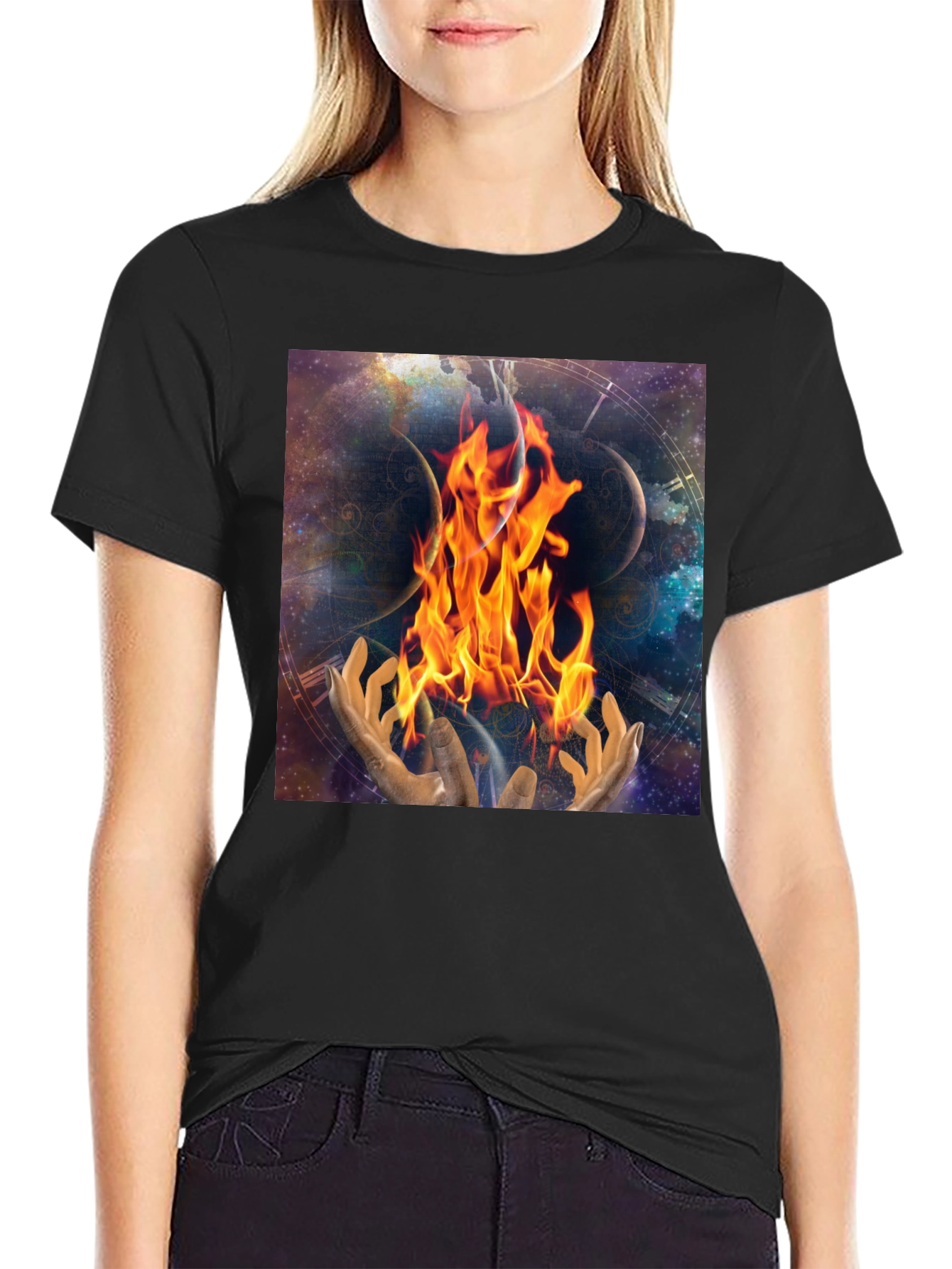 Black Cosmic Fire Black T-Shirt view 2