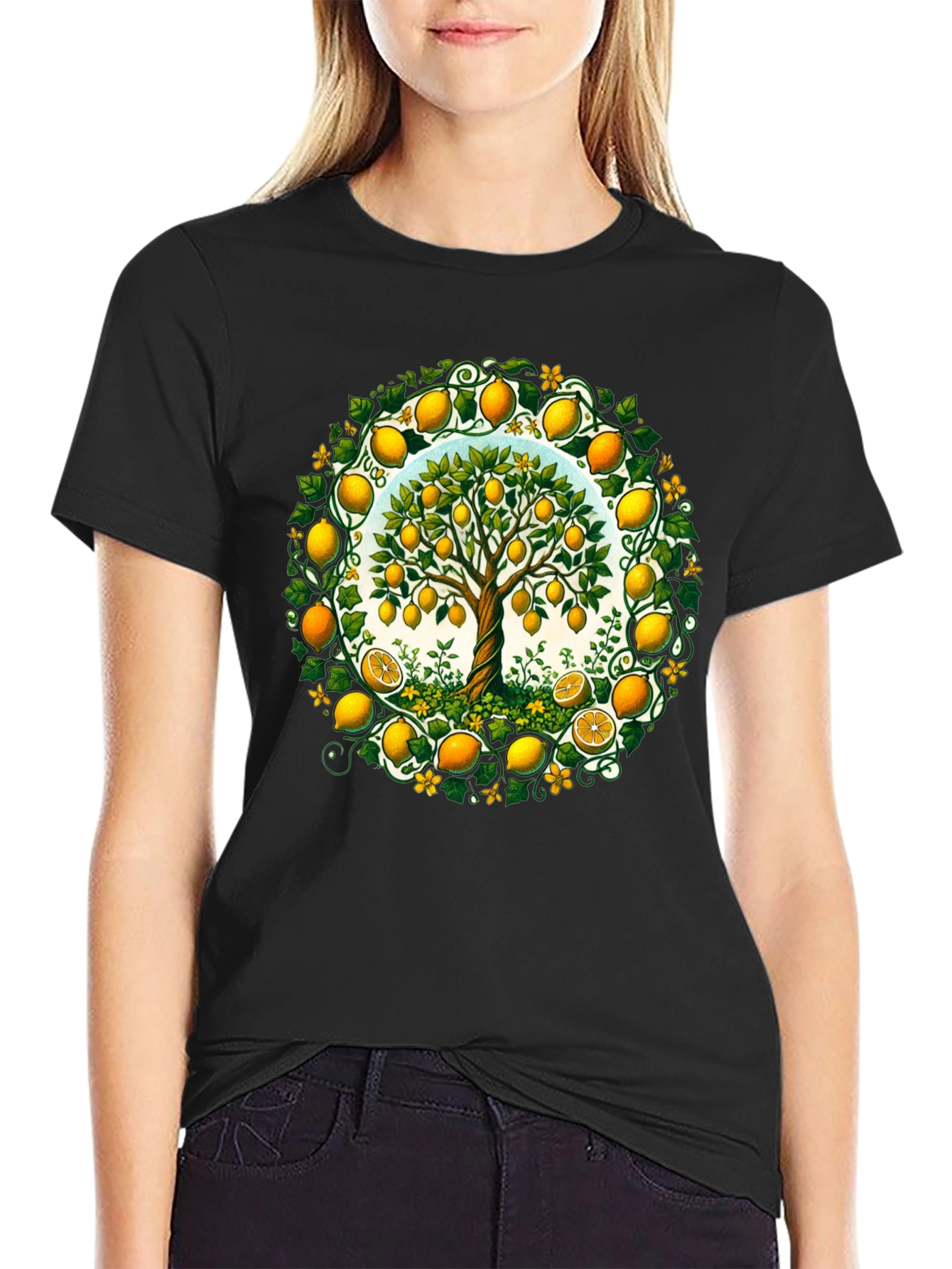 Black Lemon Tree Graphic Tee - Fresh Fruit Design view 2