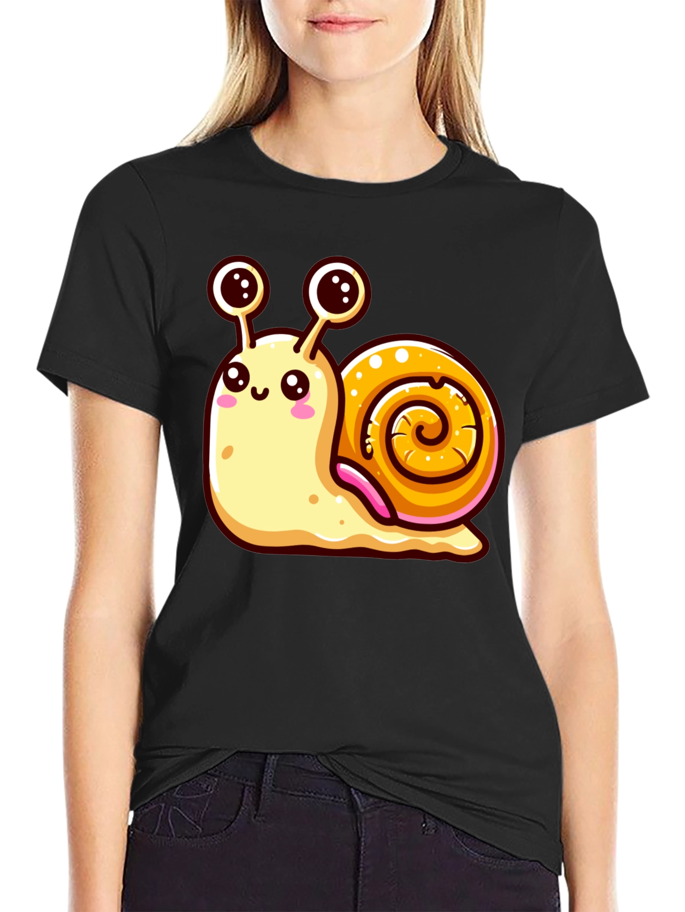Black Cute Snail Graphic Tee - Black Unisex Shirt view 2