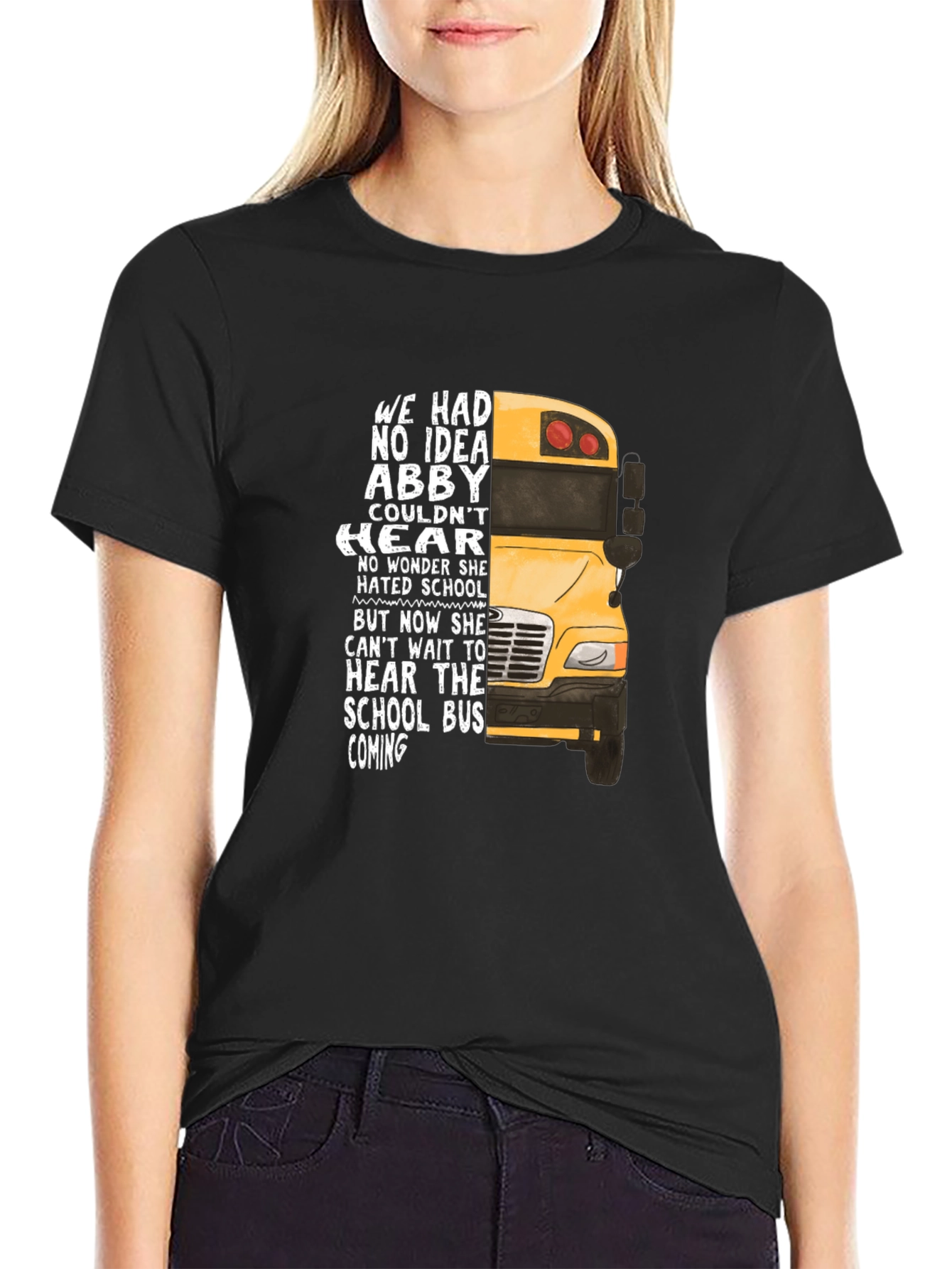 Black Abby School Bus T-Shirt - Hearing Loss Awareness view 2