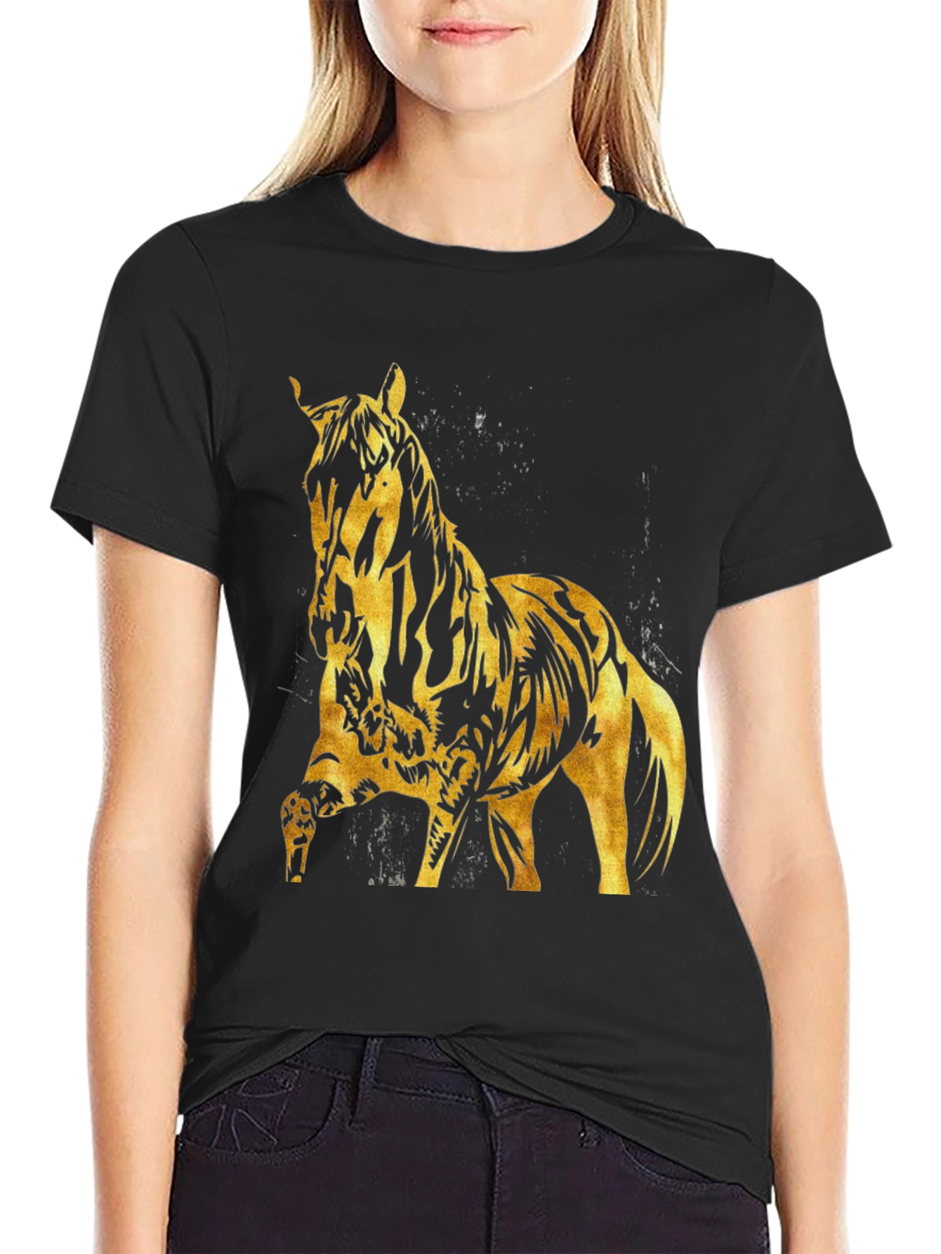 Black Gold Horse Graphic Black T-Shirt view 2