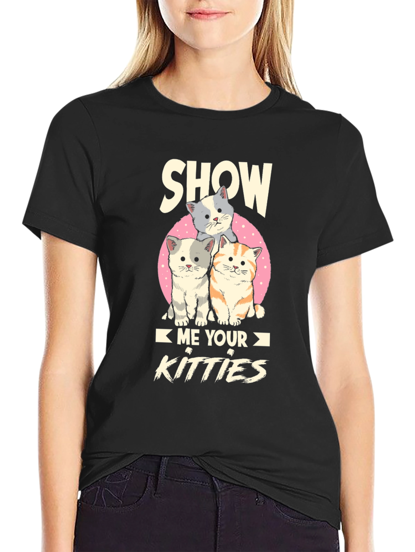 Black Show Me Your Kitties Cat Lover T-Shirt view 2