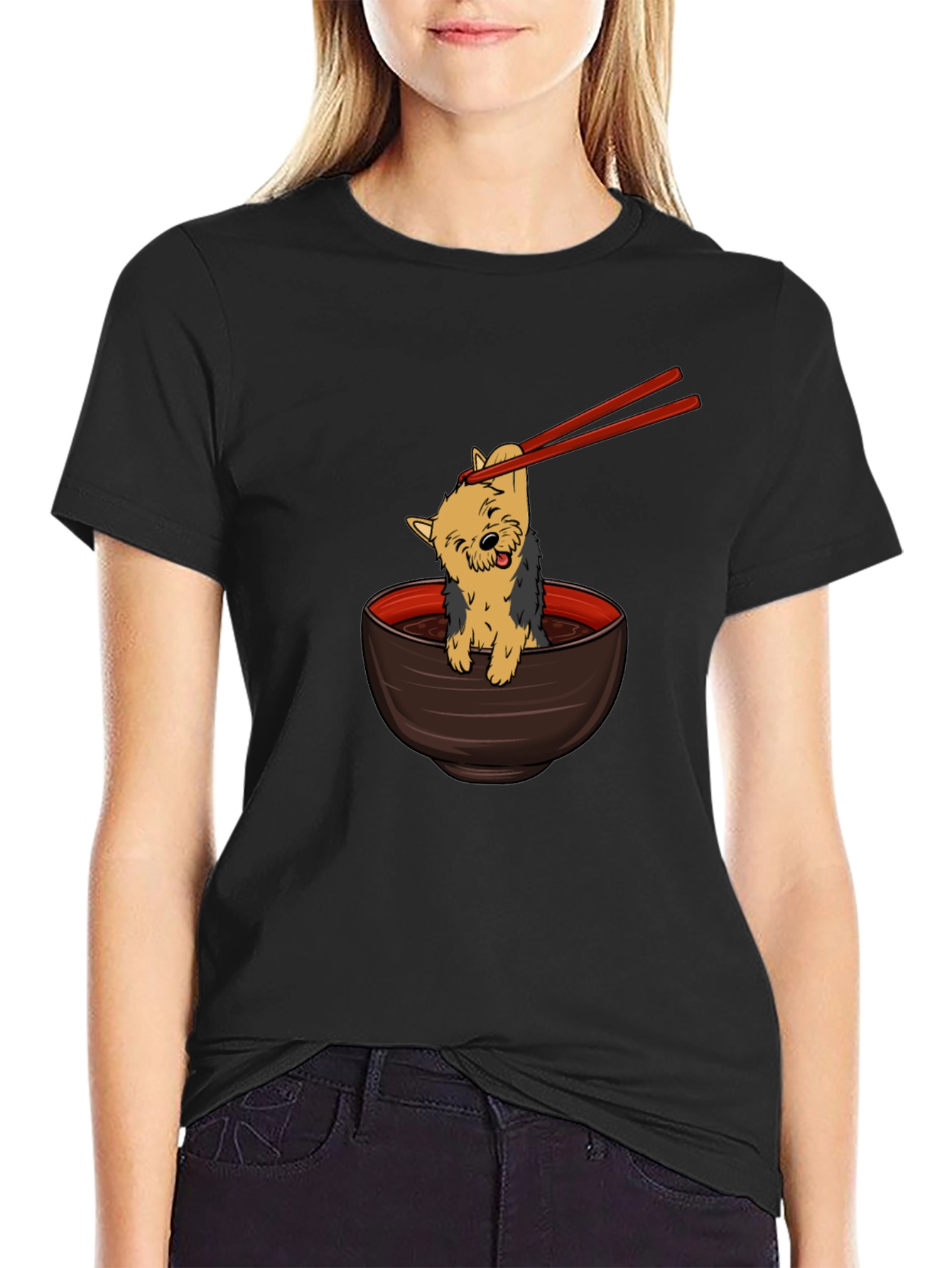 Black Dog in Ramen Bowl T-Shirt view 2