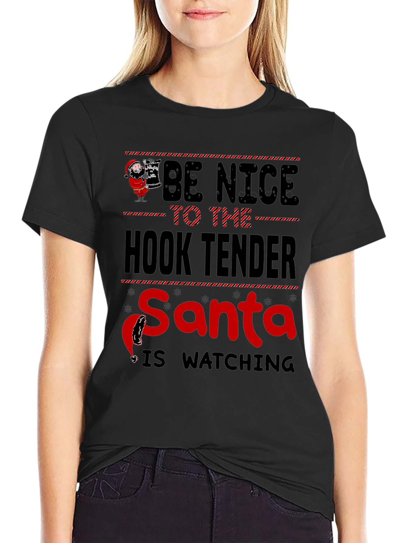 Black Be Nice to the Hook Tender Santa T-Shirt view 2