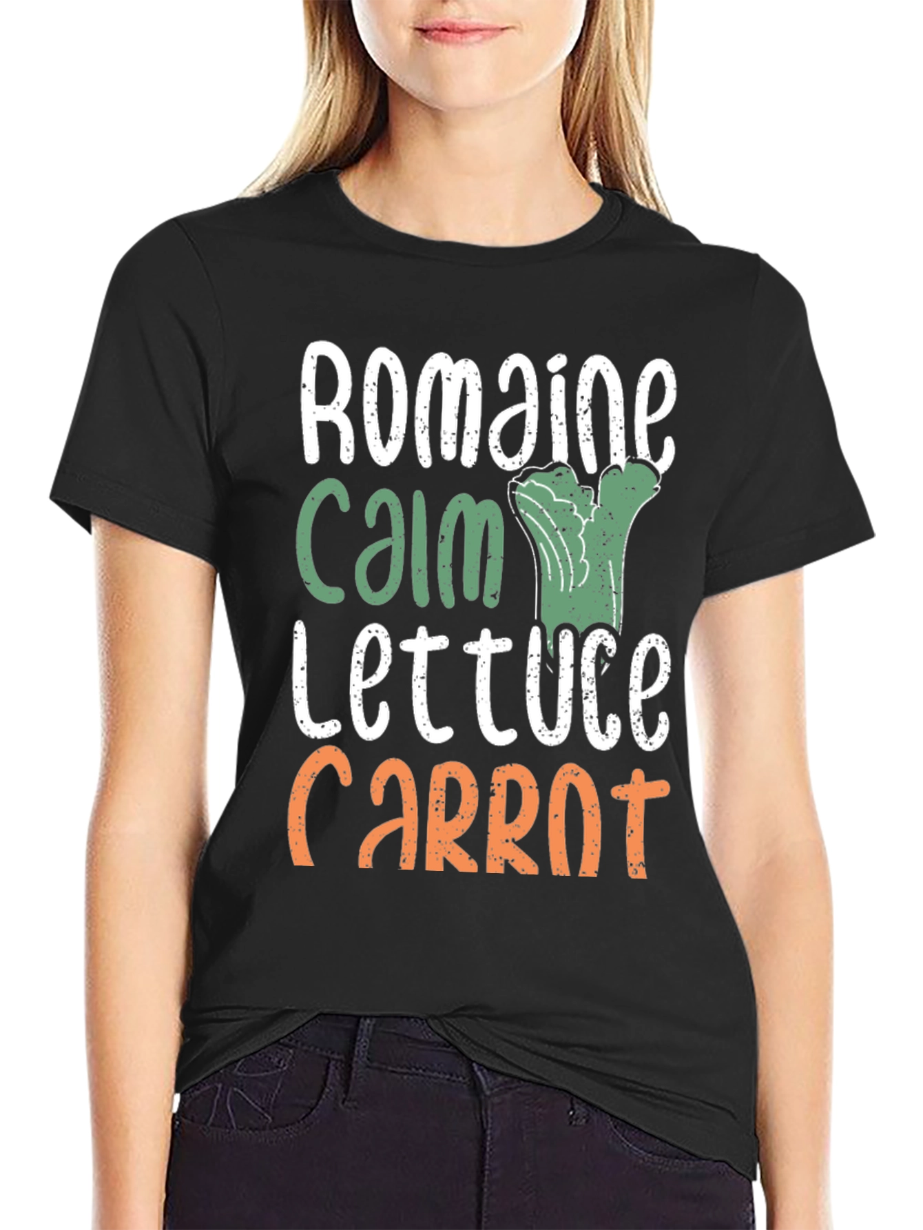 Black Romaine Calm Funny Vegetable T-Shirt view 2