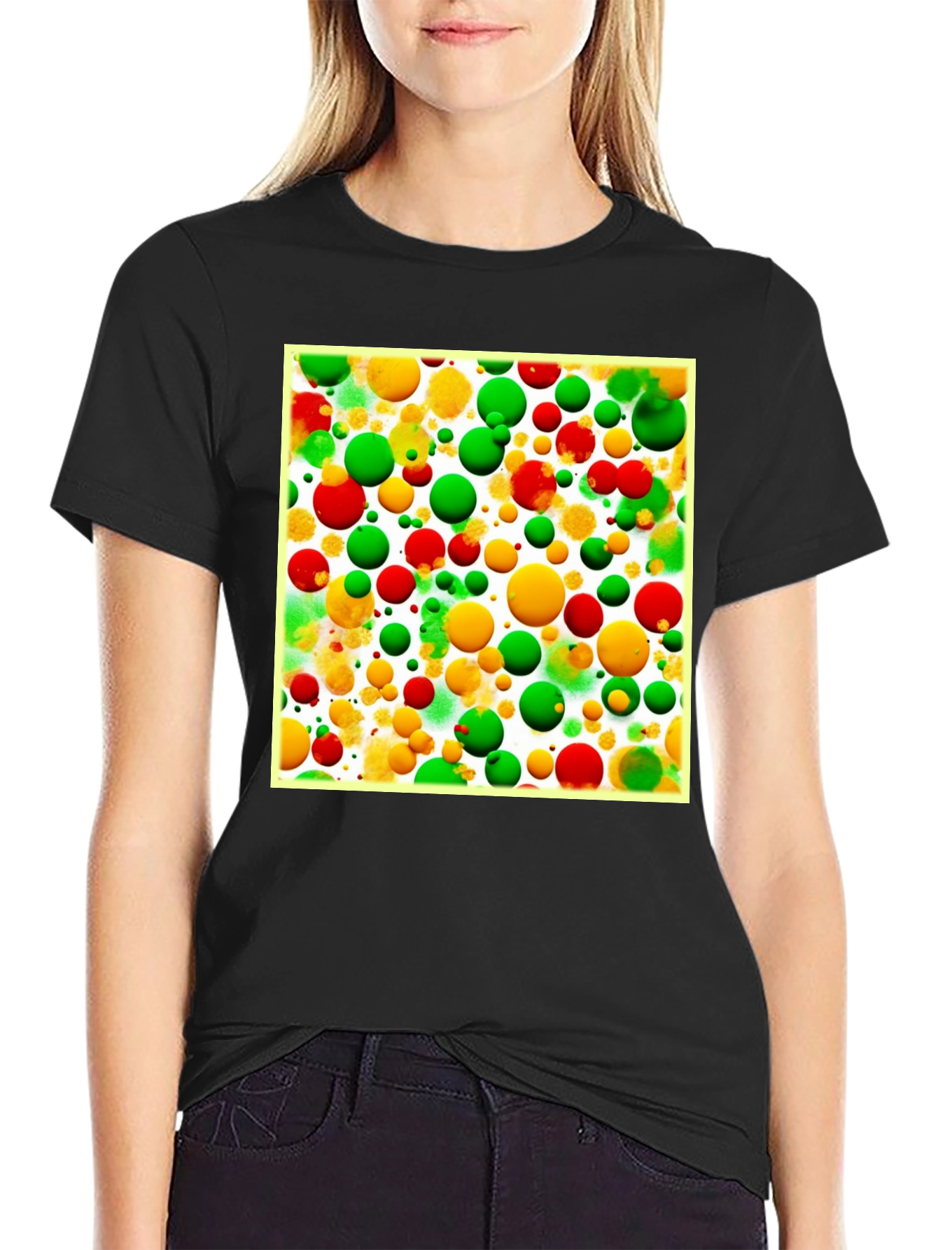 Black Colorful Bubble Pattern T-Shirt view 2