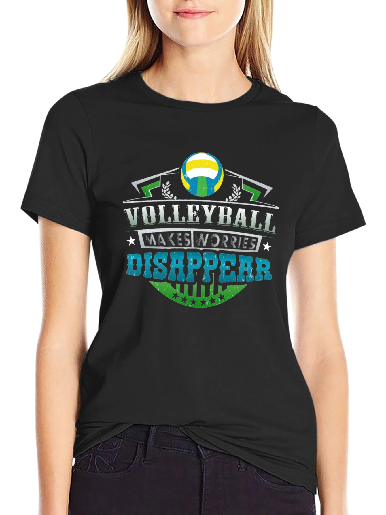 Black Volleyball Makes Worries Disappear Black T-Shirt view 2
