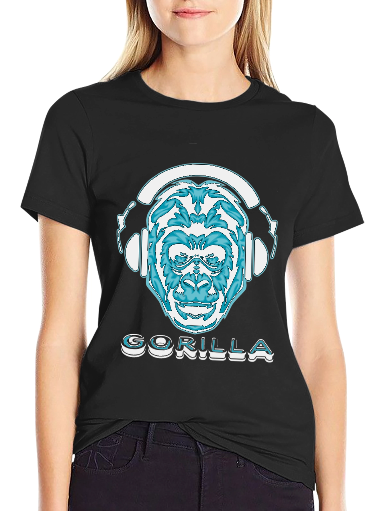 Black Gorilla DJ Graphic T-Shirt - Cool Animal Design view 2
