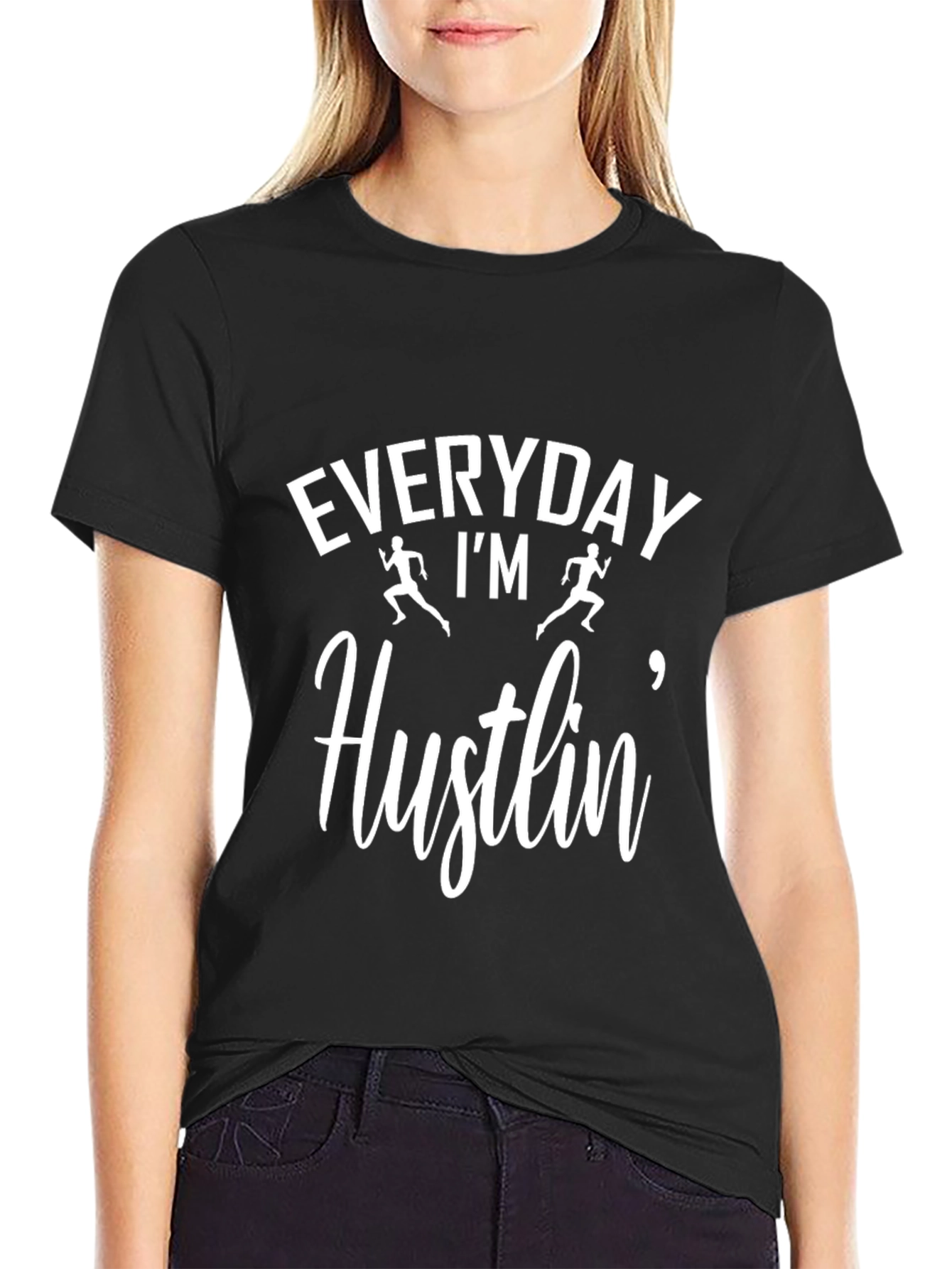 Black Everyday I'm Hustlin' Graphic Tee - Black Cotton T-Shirt view 2