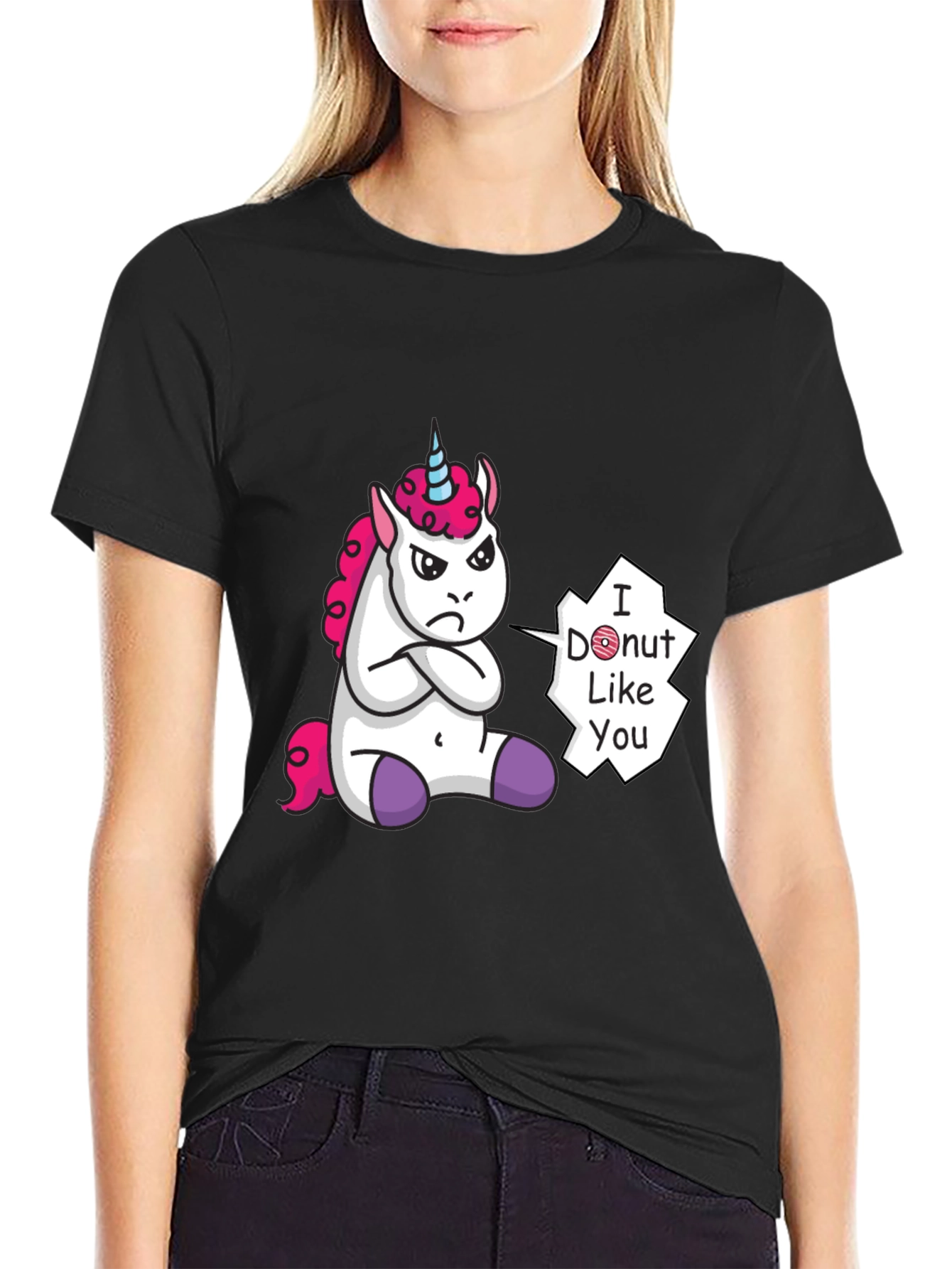 Black Funny Unicorn 'I Donut Like You' Graphic Tee view 2