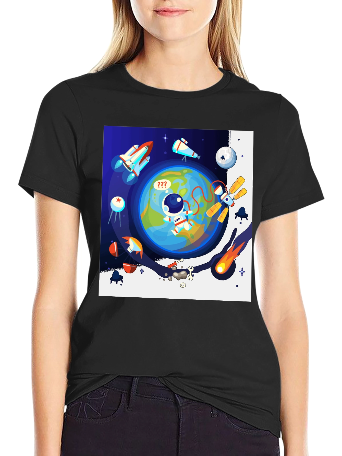 Black Astronaut in Space Graphic T-Shirt - Black view 2