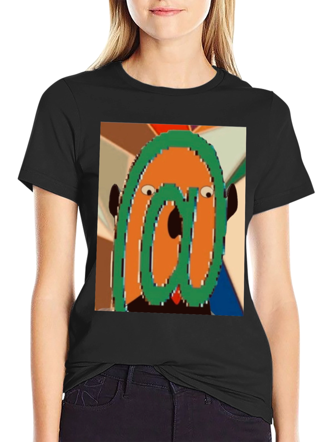 Black Unique Cartoon Face Graphic Tee - Black view 2