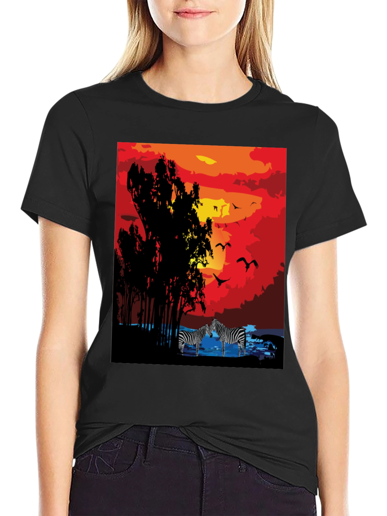 Black Sunset Zebra Graphic T-Shirt view 2