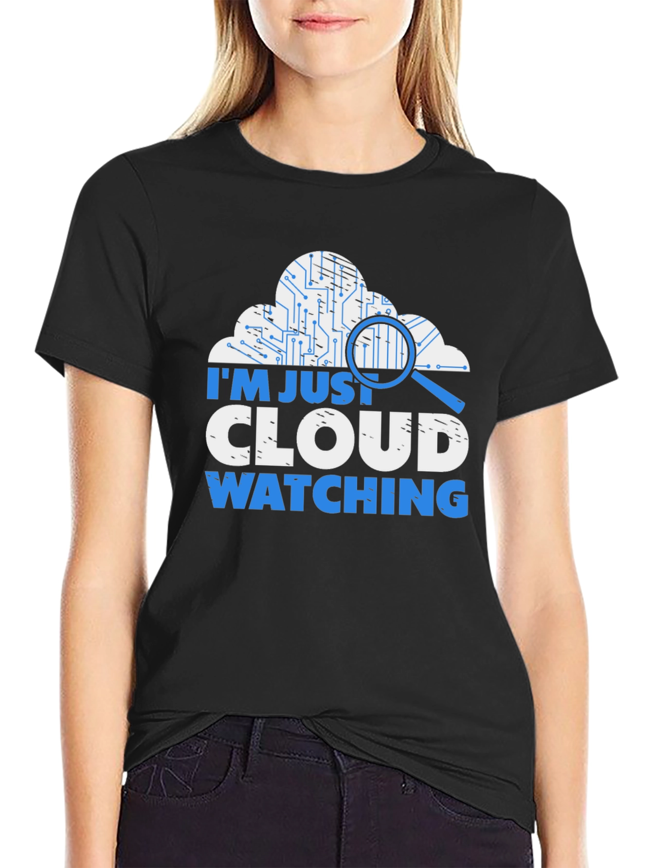 Black Cloud Watching T-Shirt - Tech Humor Tee view 2