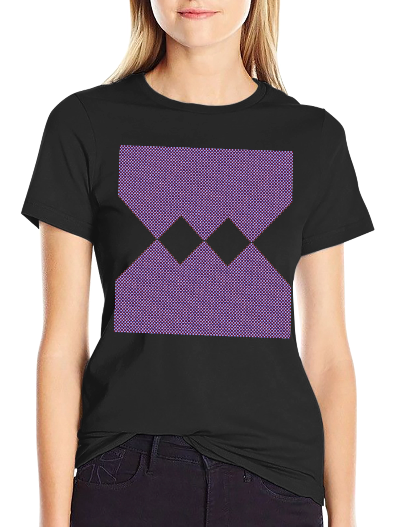 Black Geometric Pattern Black T-Shirt view 2