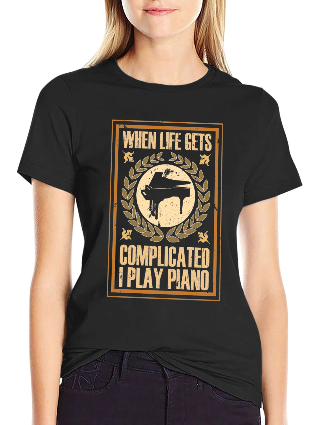 Black When Life Gets Complicated I Play Piano Graphic T-Shirt view 2
