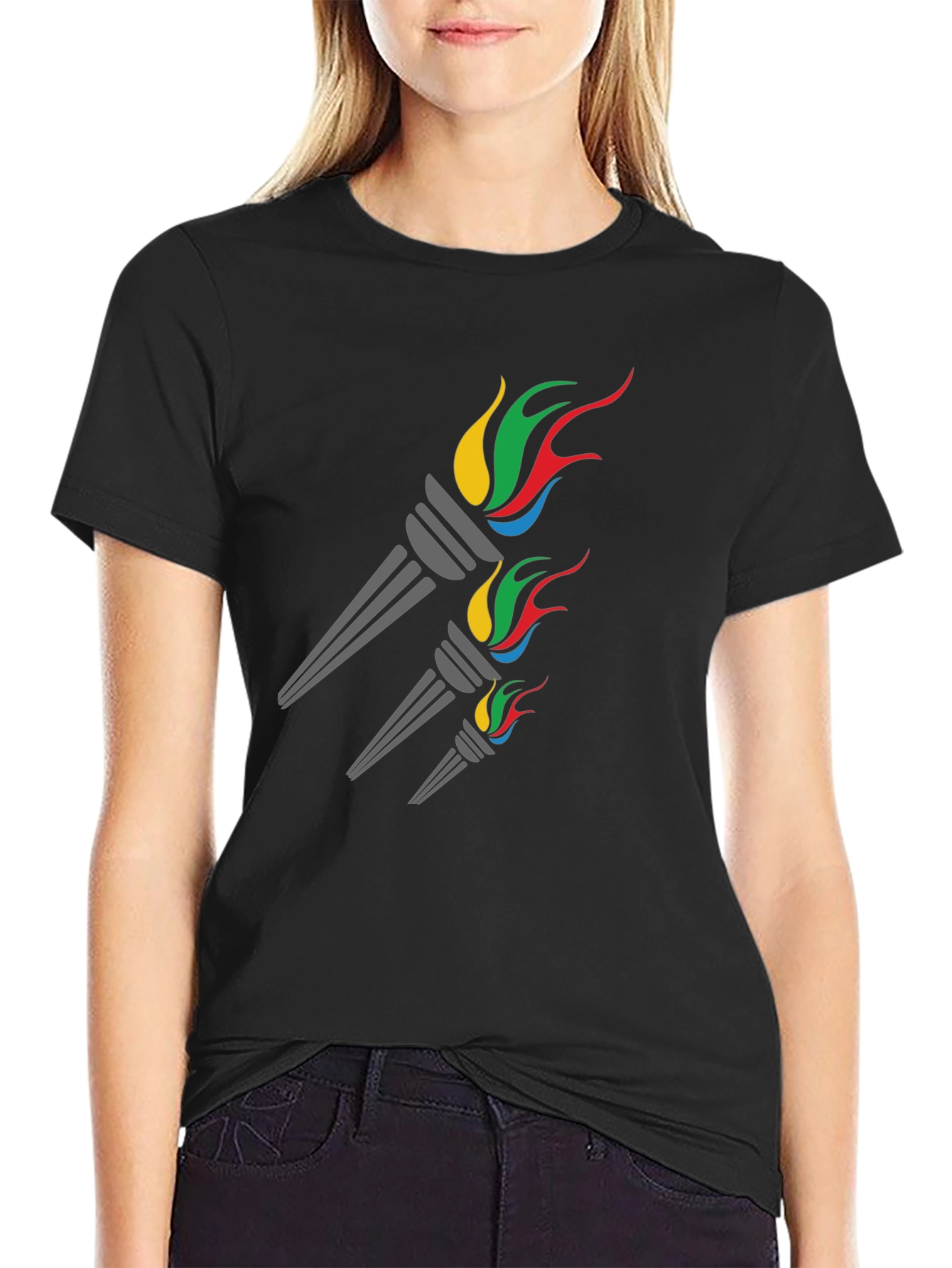 Black Olympic Torch Graphic Tee - Stylish Men's Black T-Shirt view 2