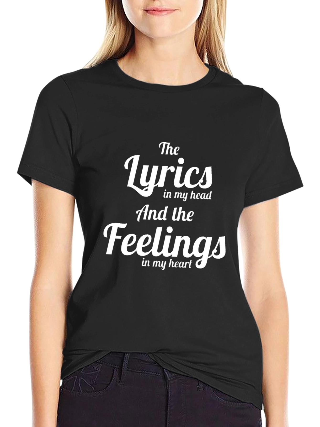 Black Lyrics and Feelings Graphic Tee - Trendy Crew Neck view 2
