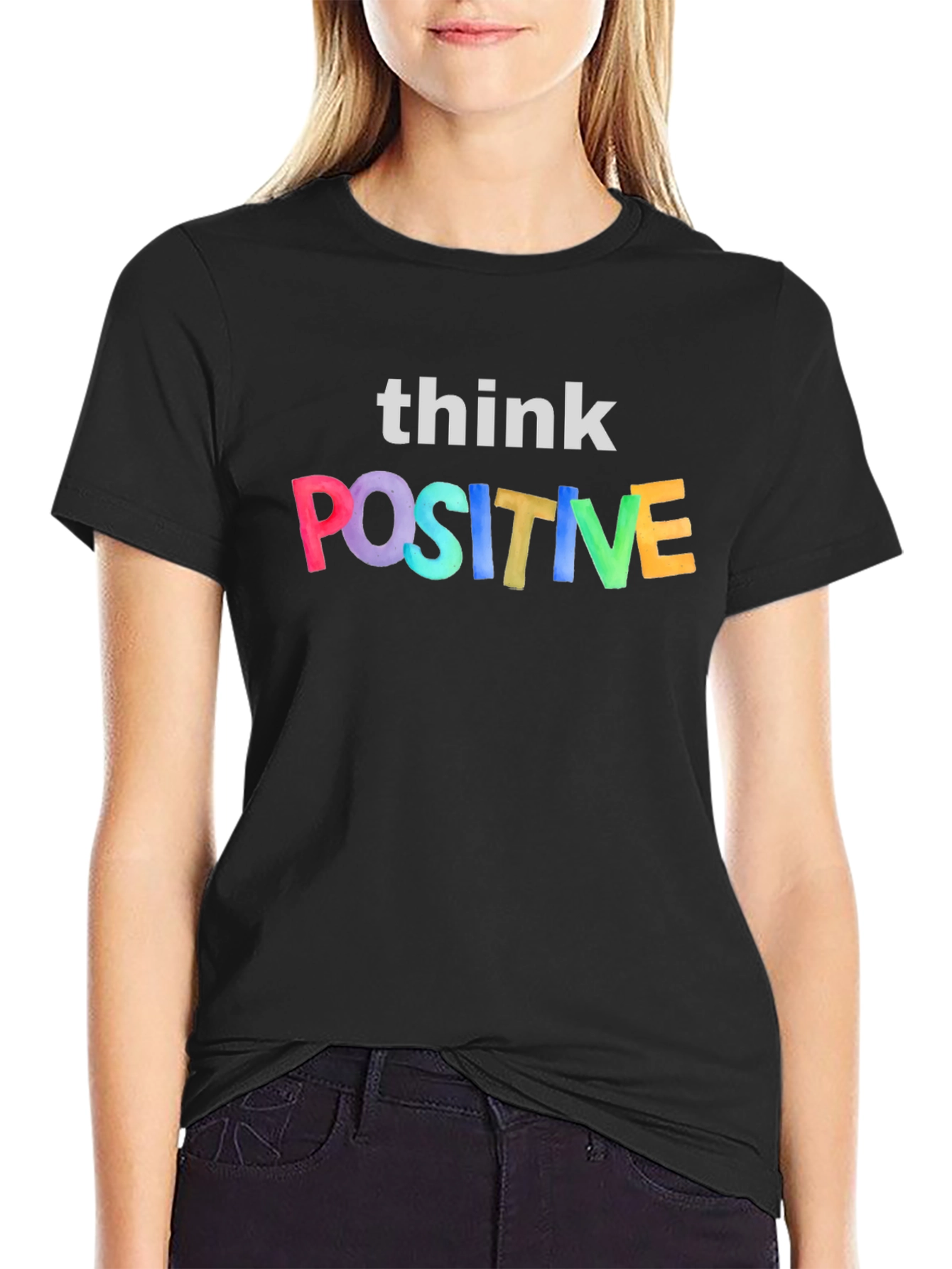 Black Think Positive Graphic Tee - Black Unisex T-Shirt view 2