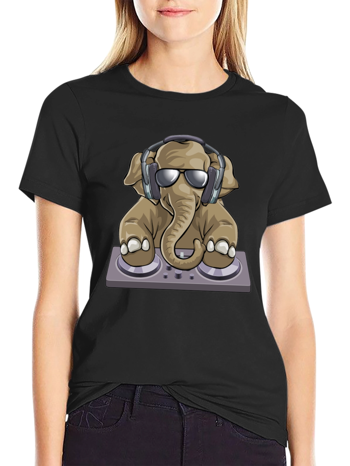 Black DJ Elephant T-Shirt - Cool Graphic Tee view 2