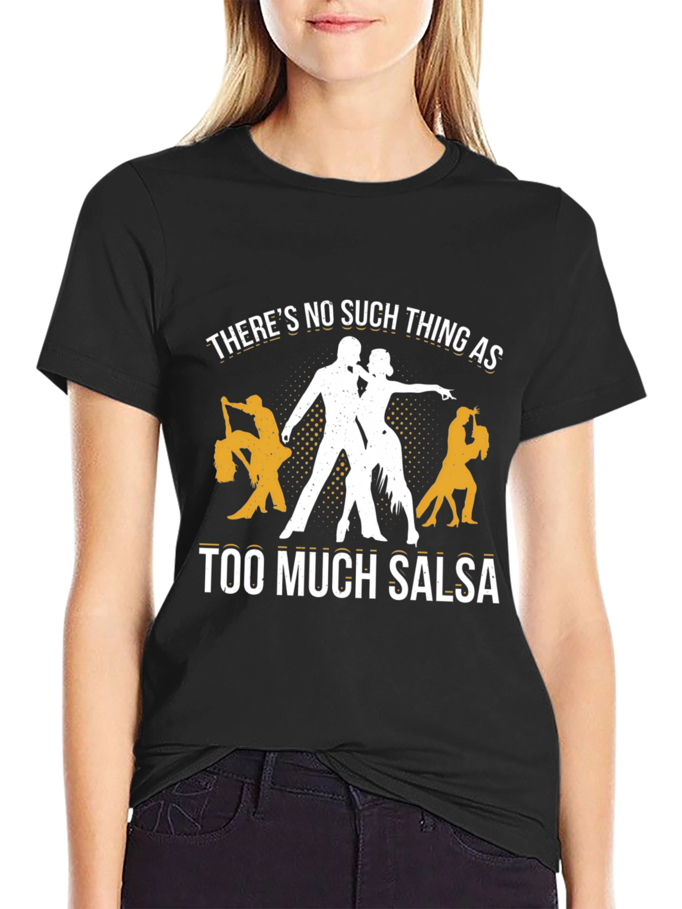 Black Salsa Dance T-Shirt: Too Much Salsa view 2