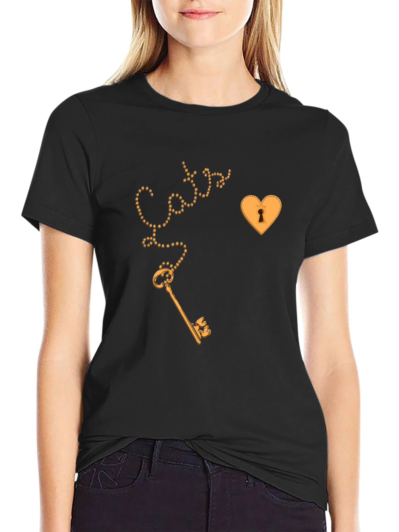 Black Key to My Heart Black Graphic Tee view 2