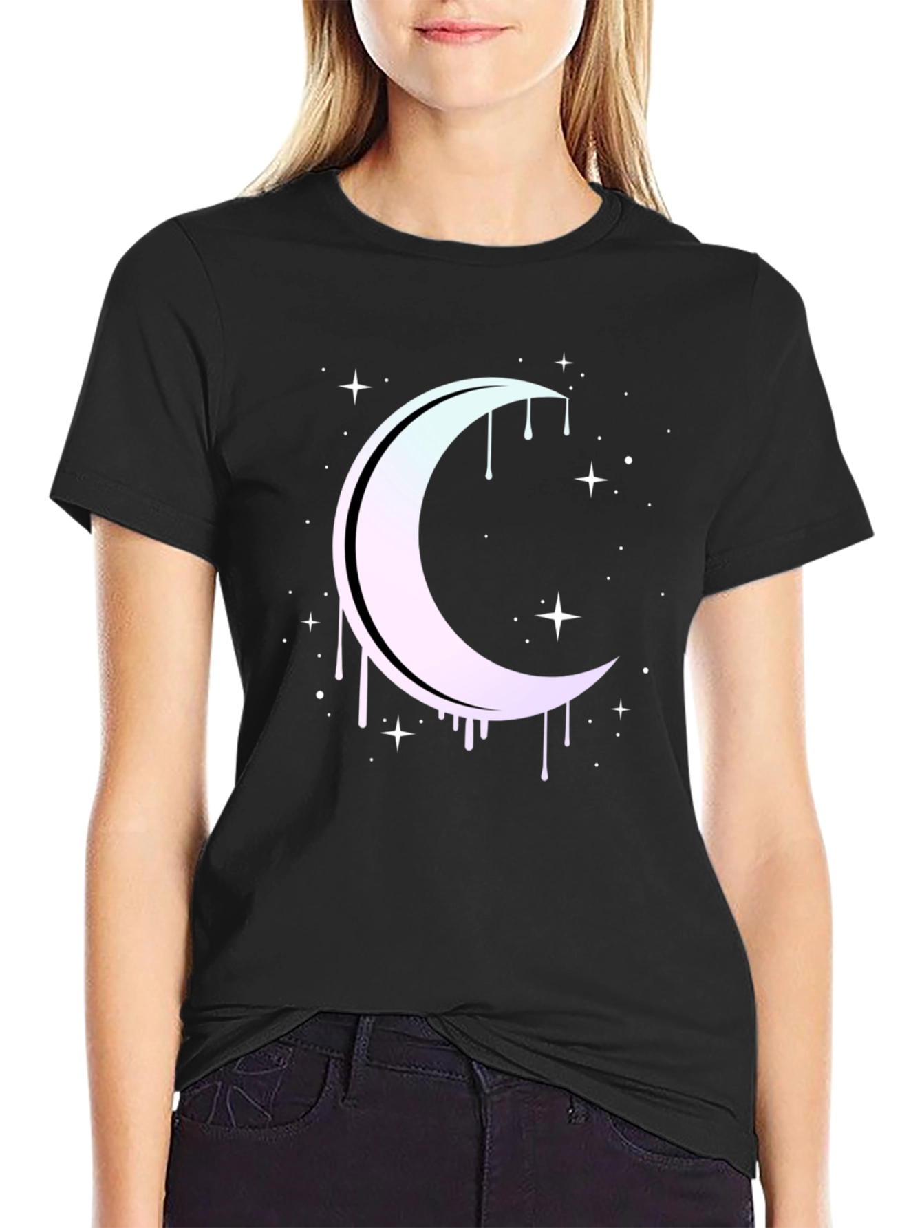 Black Mystic Moon Drip Graphic Tee - Black view 2