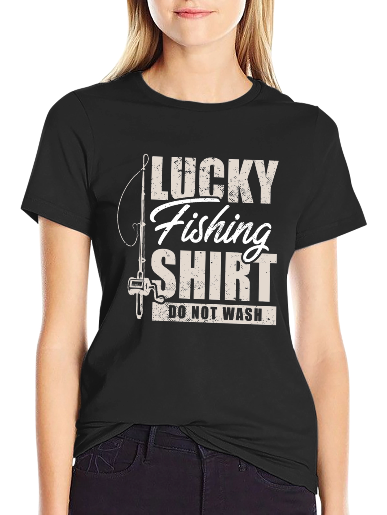 Black Lucky Fishing Shirt - Novelty Graphic Tee view 2