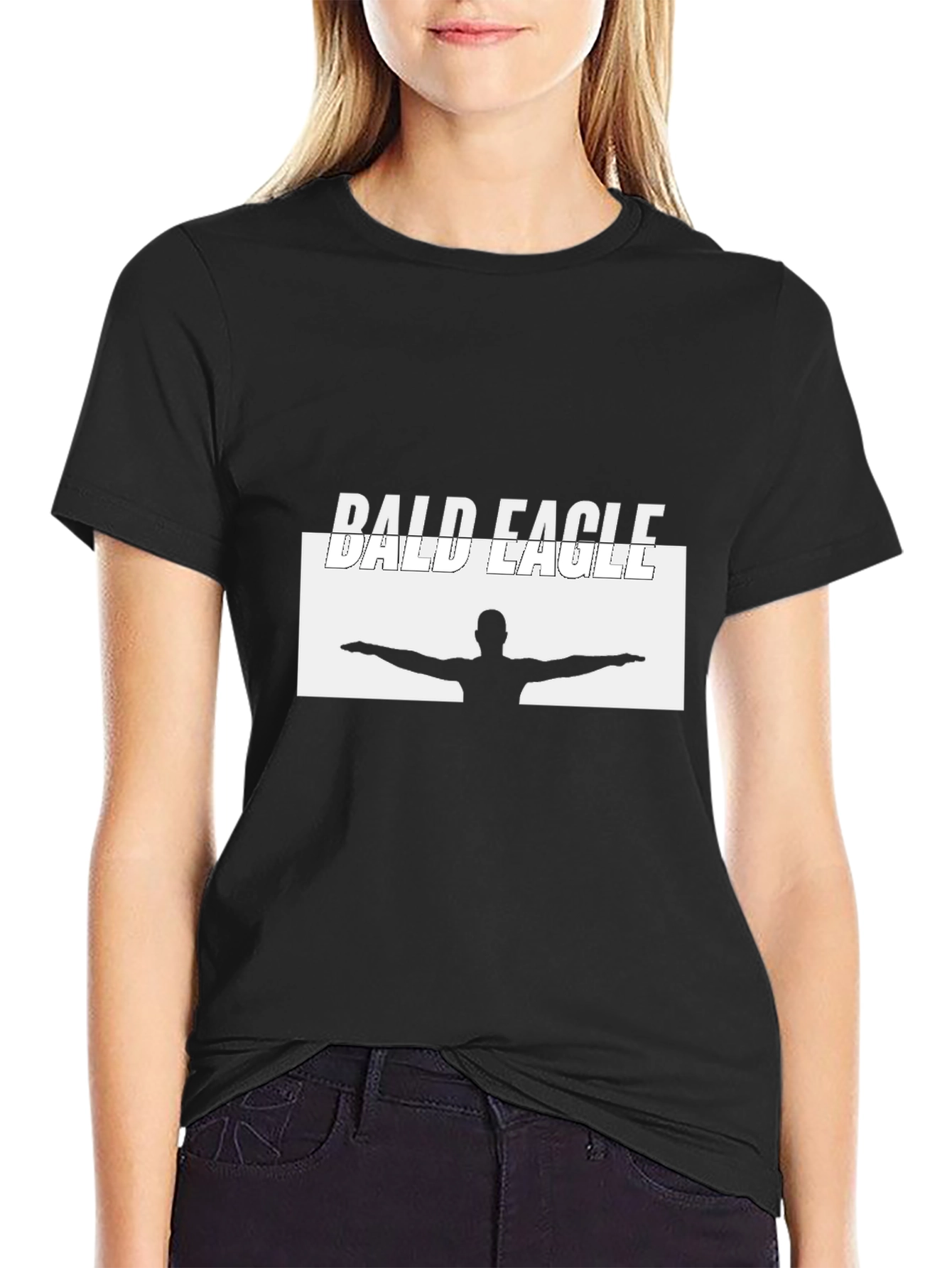 Black Bald Eagle Graphic T-Shirt - Classic Crew Neck view 2