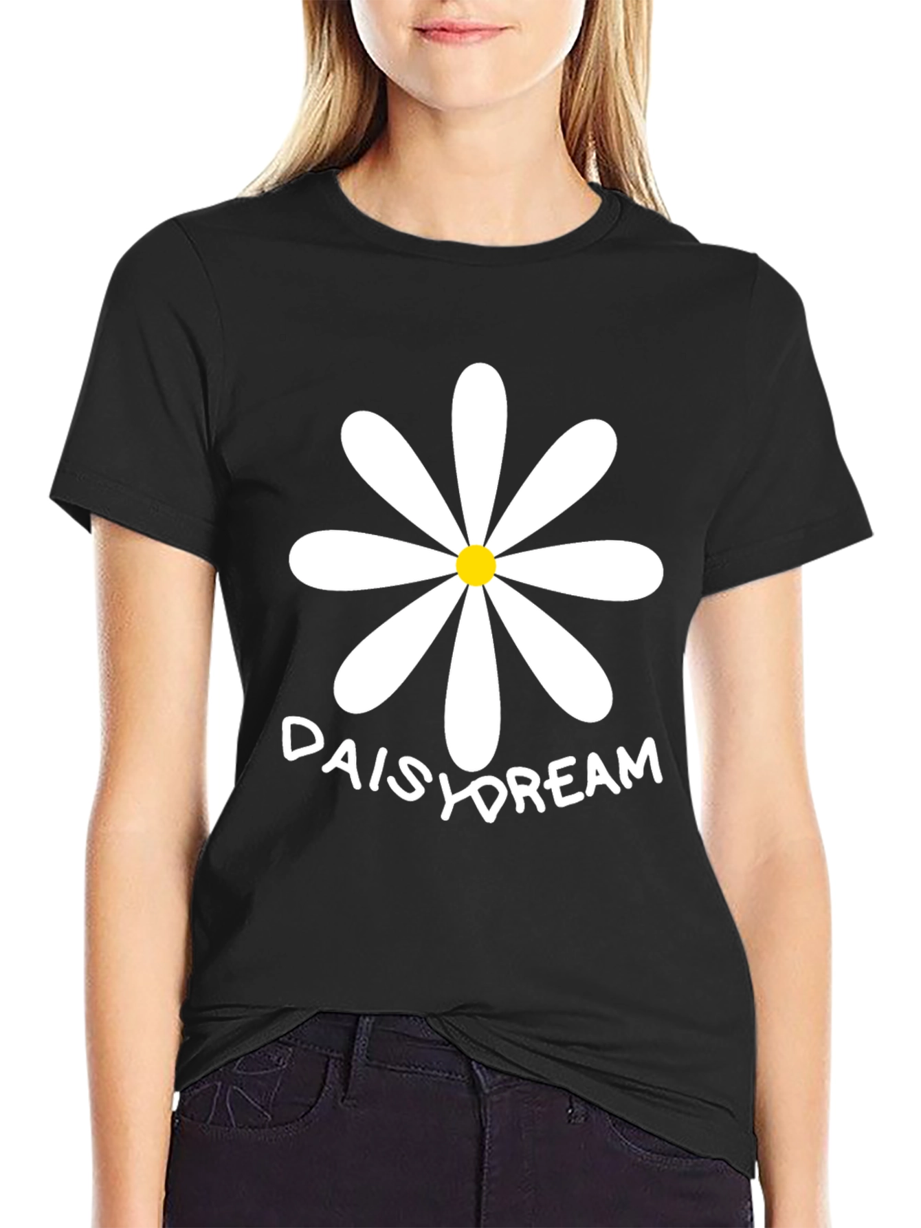 Black Daisy Dream T-Shirt - Black Cotton Tee view 2
