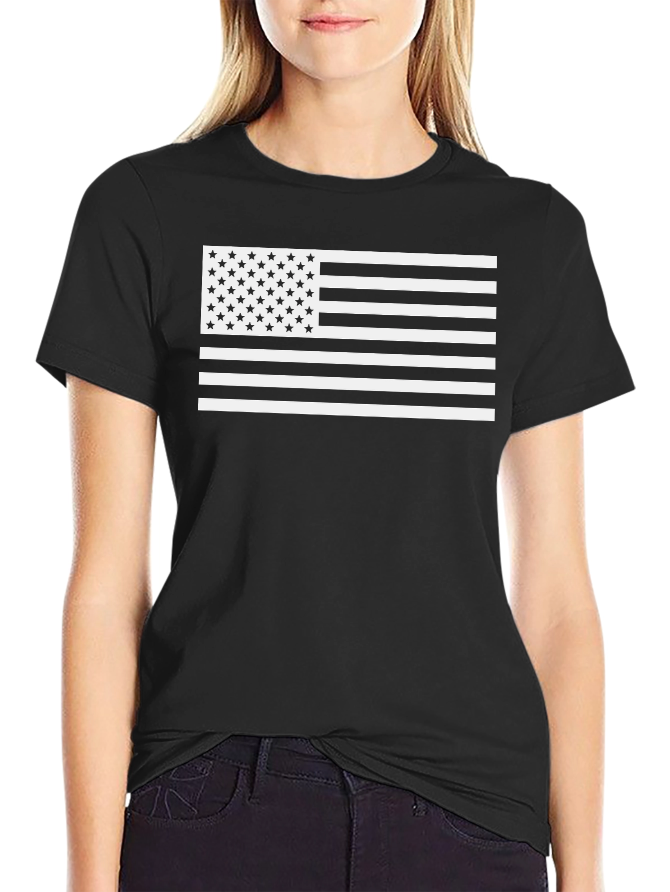 American Flag Graphic Tee - Black Cotton Blend T-Shirt - 2