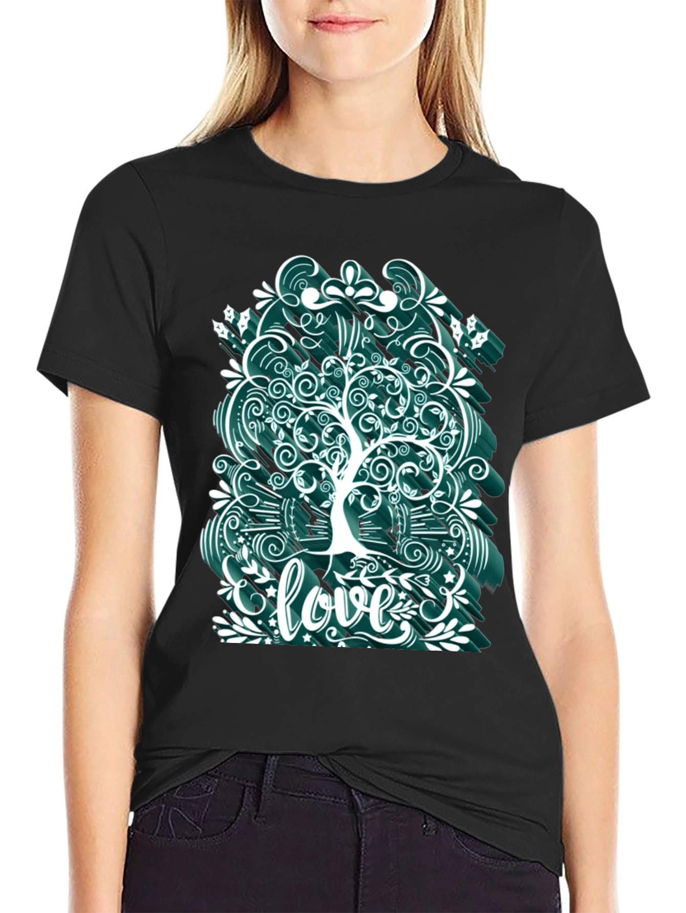Black Love Tree Graphic Tee - Unique Artistic Design view 2