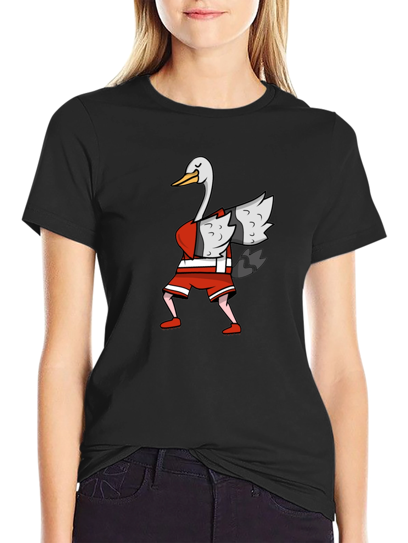 Black Dabbing Goose Graphic T-Shirt - Funny Animal Tee view 2