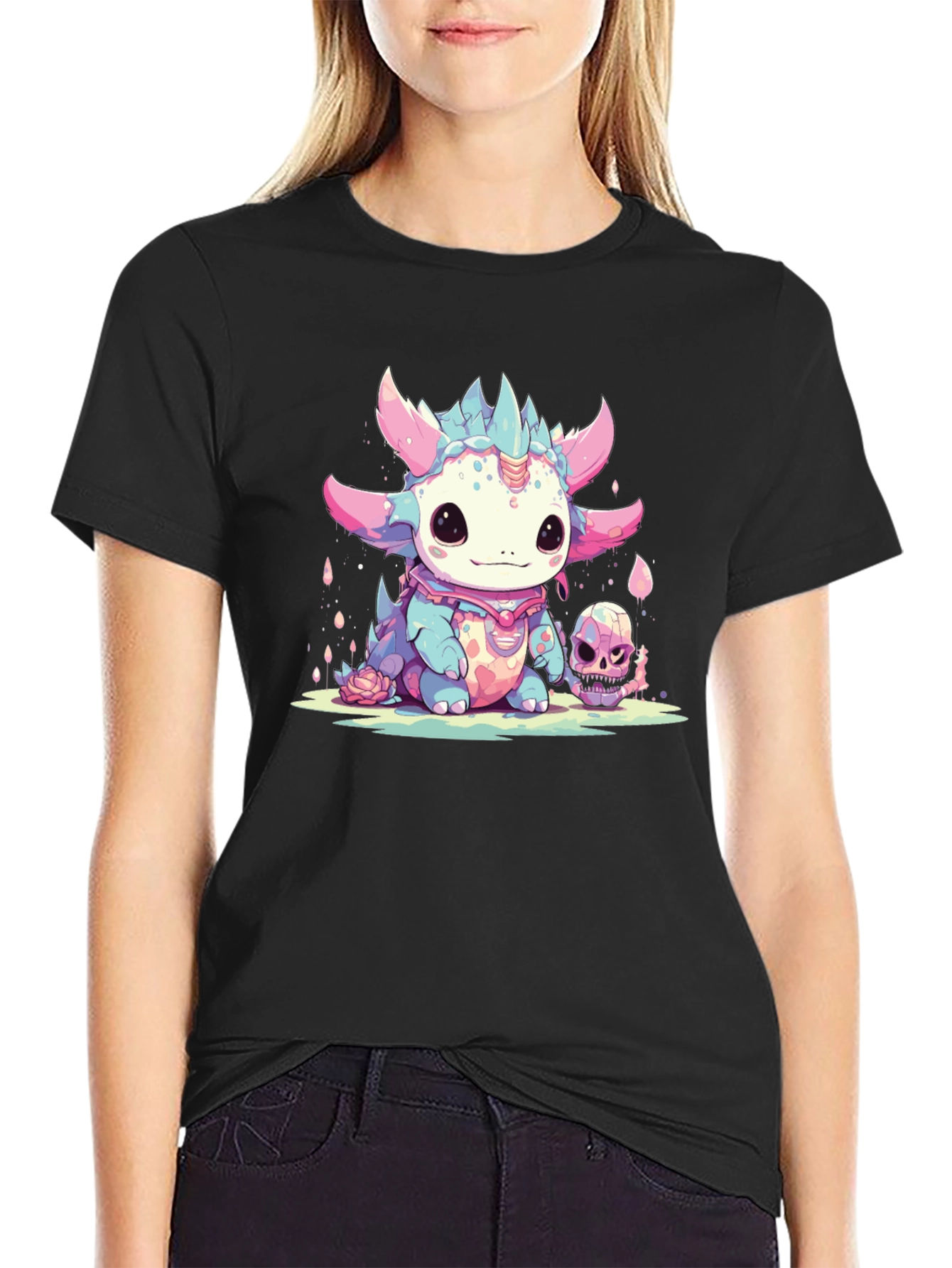 Black Kawaii Dragon Tee - Spooky Cute Style view 2