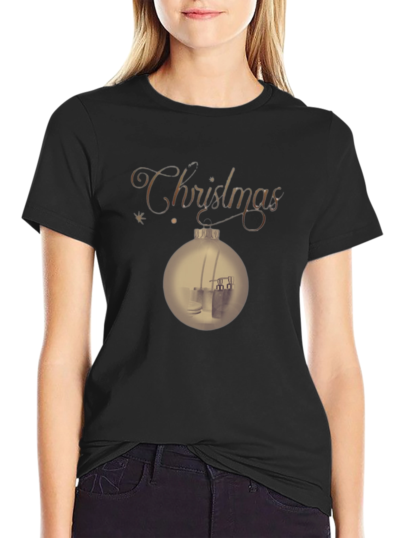 Black Christmas Ornament T-Shirt - Holiday Festive Tee view 2