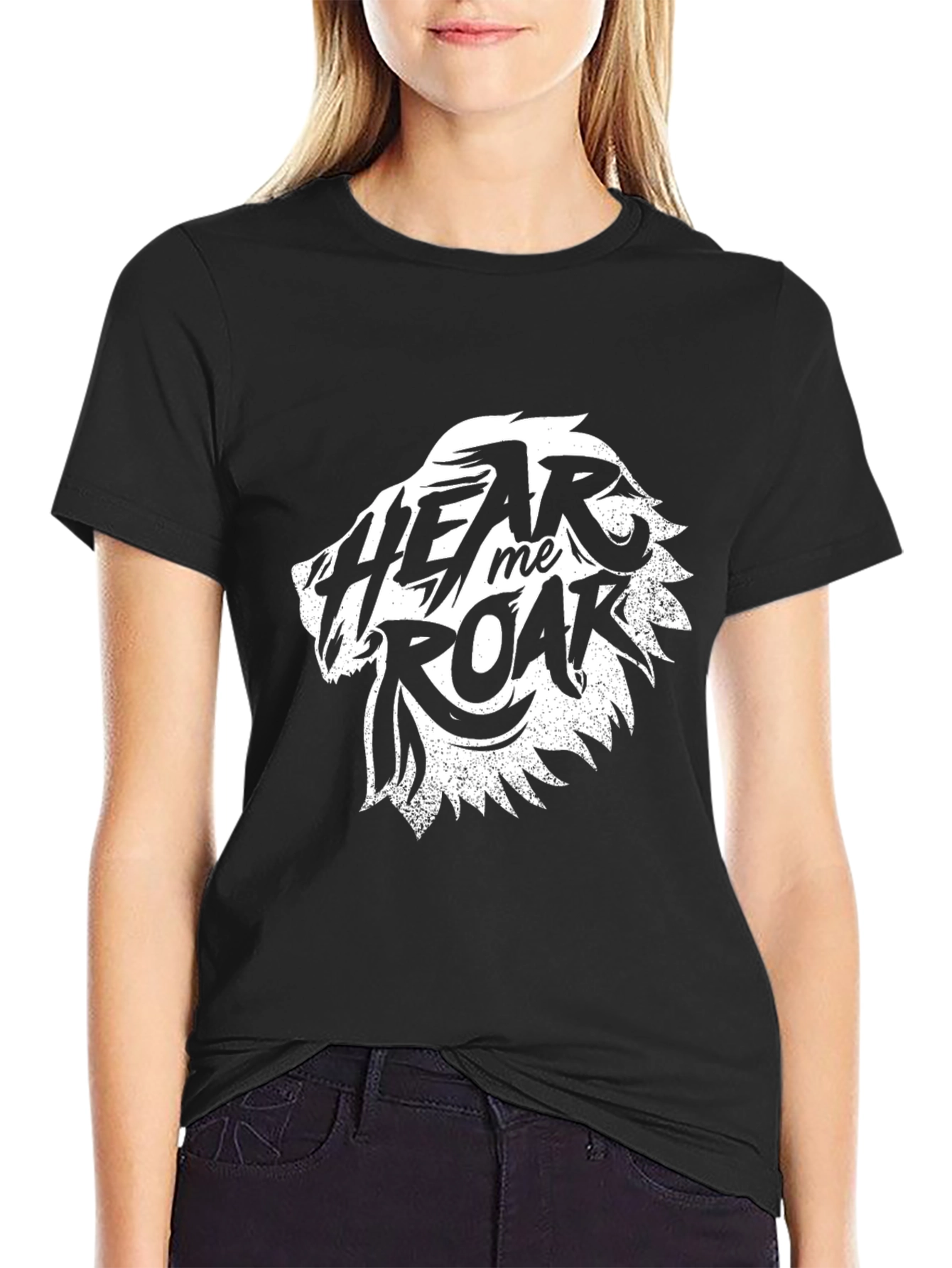 Black Hear Me Roar Lion Graphic Tee - Black Cotton T-Shirt view 2