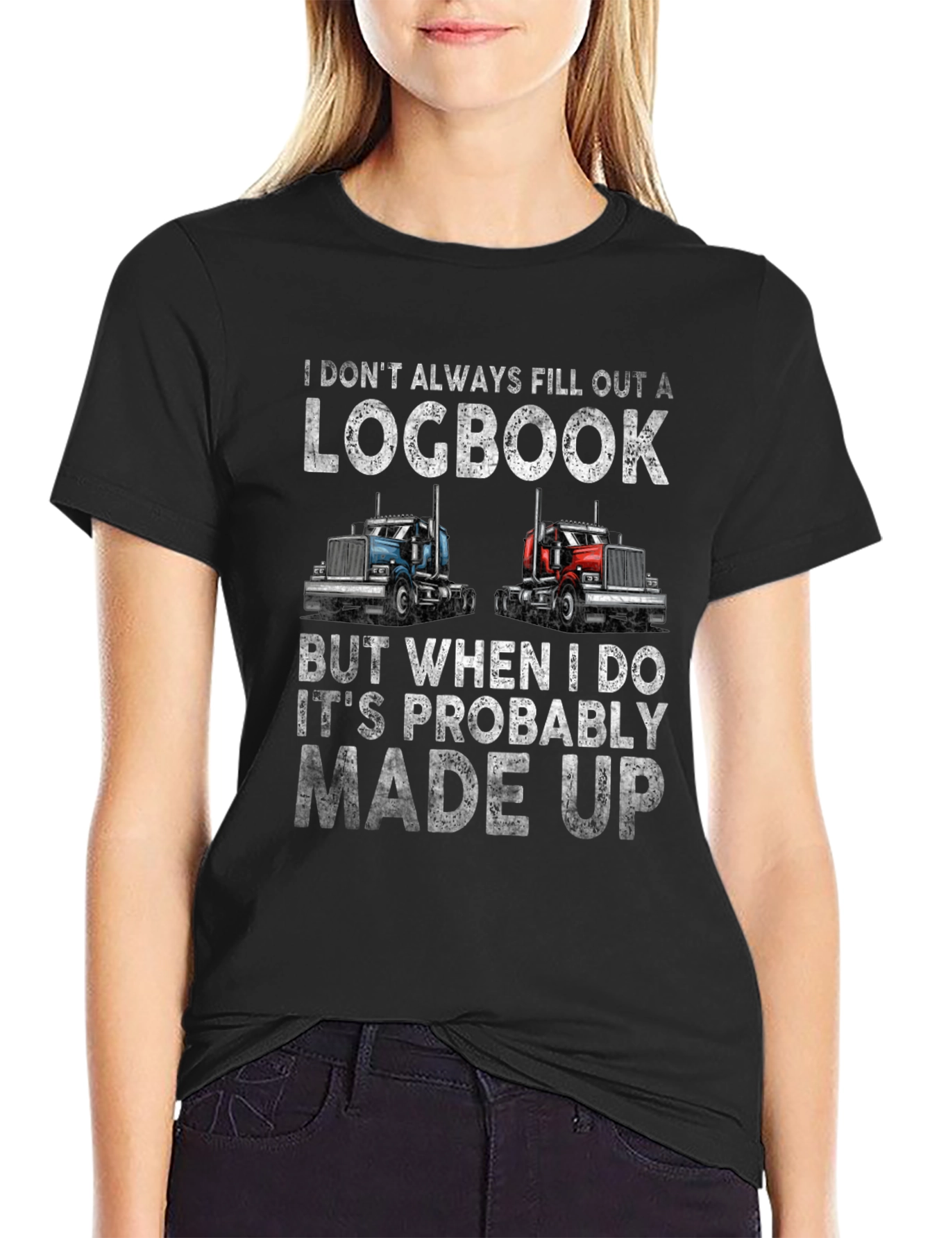 Black Trucker Humor T-Shirt - Logbook Design view 2