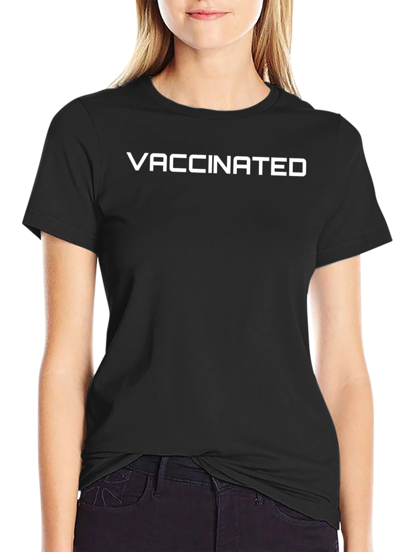 Black Vaccinated Black T-Shirt - Show Your Status view 2