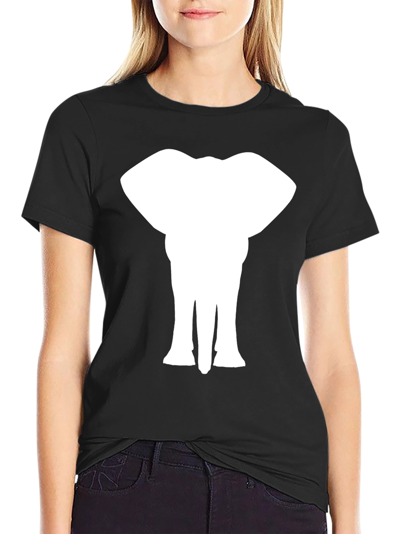 Black Elephant Silhouette Tee - Black Cotton T-Shirt view 2