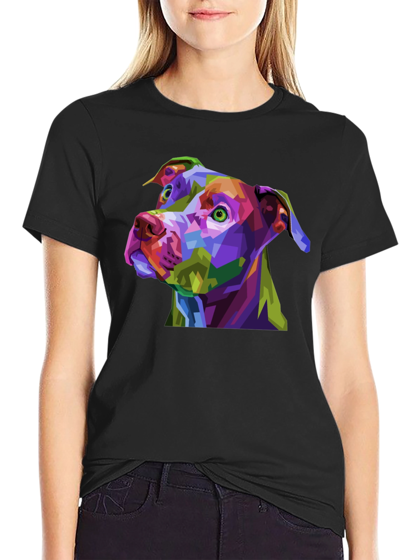Black Abstract Dog Graphic Black T-Shirt view 2