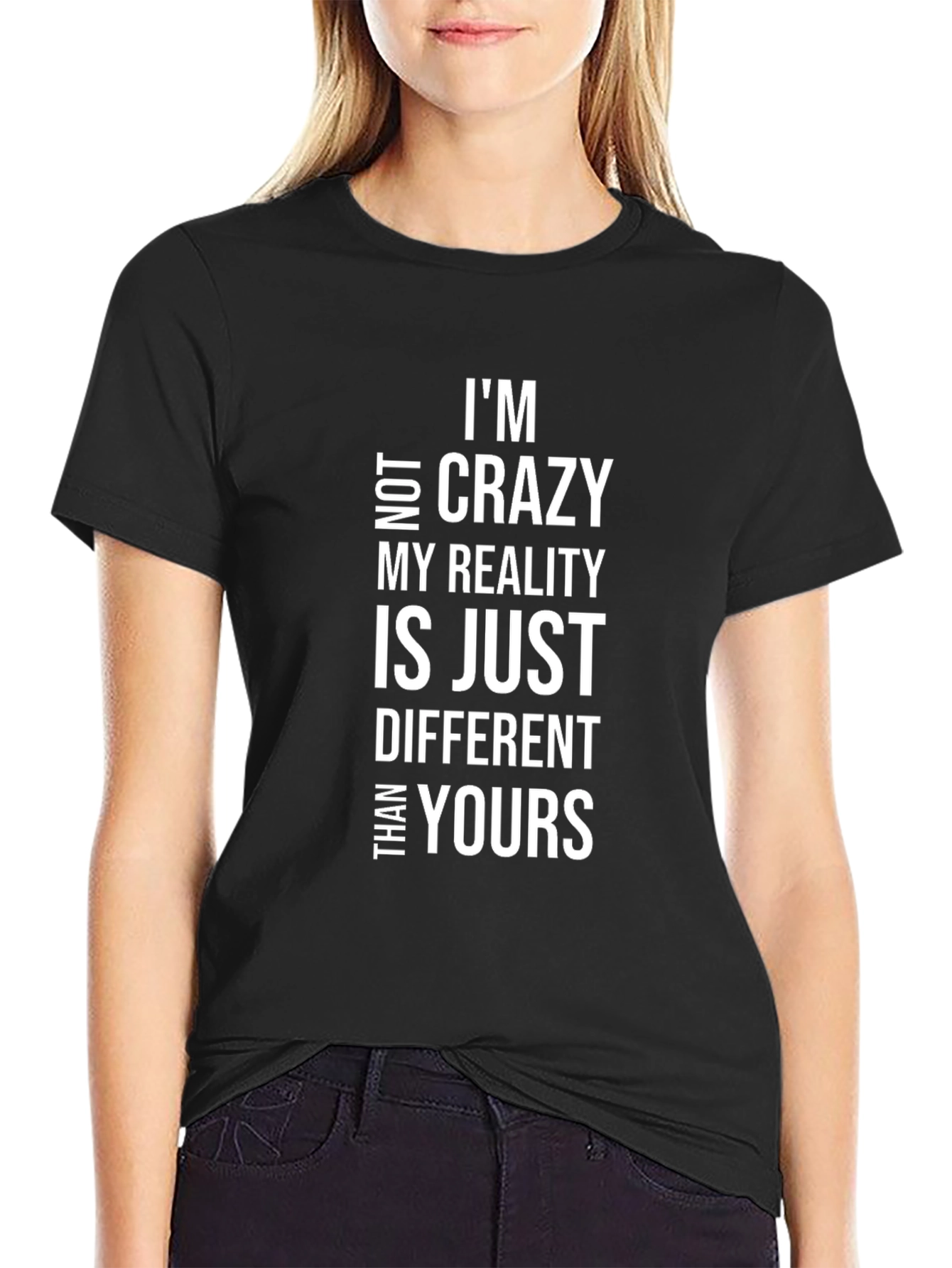 Black Crazy Reality T-Shirt - Unique Statement Tee view 2